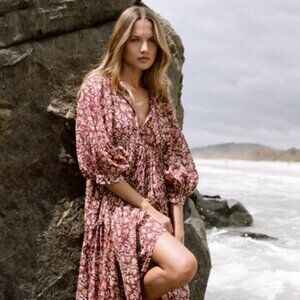 DAUGHTERS OF INDIA Kyra Midi Dress Sumac Cotton 2XL Block Print Beachy Boho XXL